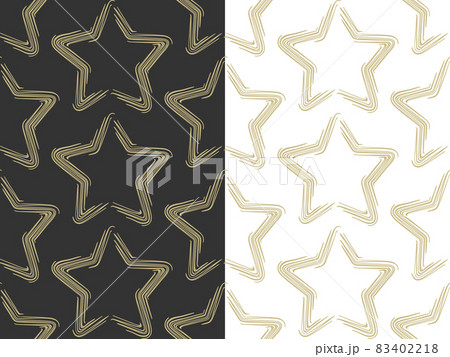 Star, stripes seamless pattern. Hand drawn doodle ink brush stroke, gold color scribbled paint artistic elements. White or black easy editable color background. Vector Star, stripes seamless pattern. Hand drawn doodle ink brush stroke, gold color scribbled paint artistic elements. White or black easy editable color background. Vector 83402218
