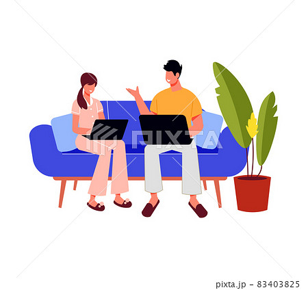 Home Working Freelancers Compositionのイラスト素材 4035