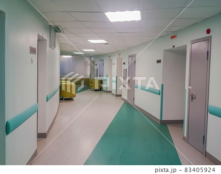 Empty corridor in modern hospital after renovation Empty corridor in modern hospital after renovation 83405924