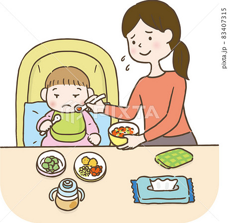 生活 育児 ご機嫌ななめなごはんタイム 女性のイラスト素材