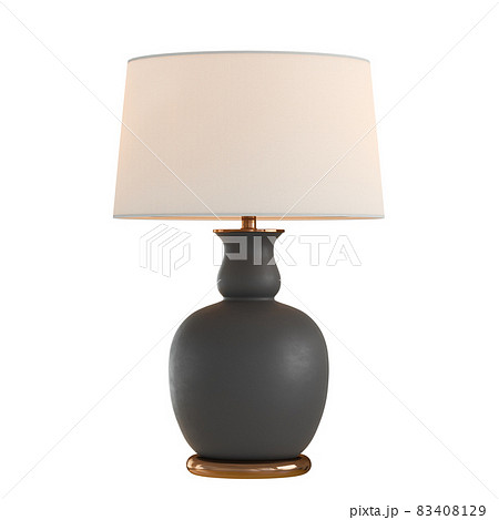 Decorative table lamp with a light pink lampshade with black ceramic base on an isolated background. 3d rendering 83408129