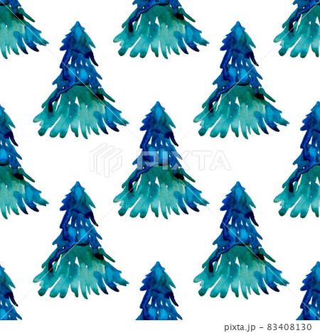 XMAS watercolor Pine Tree Seamless Pattern in Blue Color. Hand Painted fir tree background or wallpaper for Ornament, Wrapping or Christmas Gift 83408130