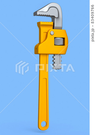 Adjustable pipe wrench, spanner or plumbing tool isolated on blue background. Adjustable pipe wrench, spanner or plumbing tool isolated on blue background. 83409766