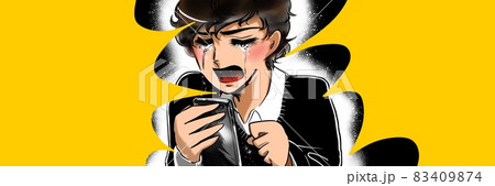 70年代少女漫画イケメン男子スマホ見てショックうけ絶叫号泣 83409874