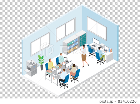 オフィス ワークスペースで働いている人たちのイラストのイラスト素材