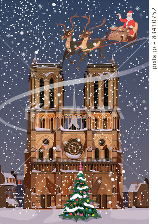 Christmas, Santa Claus is carrying gifts on his reindeer. Vector. Christmas, Santa Claus is carrying gifts on his reindeer. Vector. 83410752