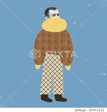 Modern design, contemporary art collage. Inspiration, idea, trendy urban magazine style. Man in warm clothes. Winter Modern design, contemporary art collage. Inspiration, idea, trendy urban magazine style. Man in warm clothes. Winter 83411212