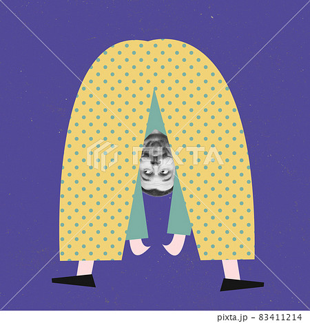 Modern design, contemporary art collage. Inspiration, idea, trendy urban magazine style. Man doing morning exercises 83411214