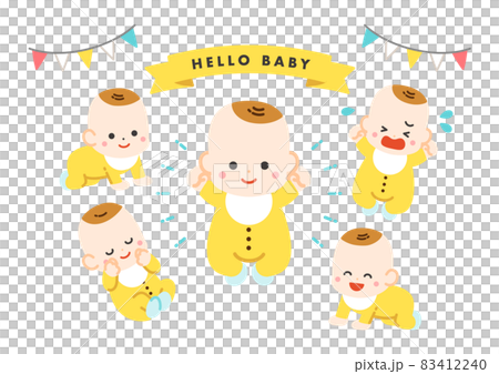 赤ちゃんの様々なポーズのカラーイラストセット／線画なし 83412240
