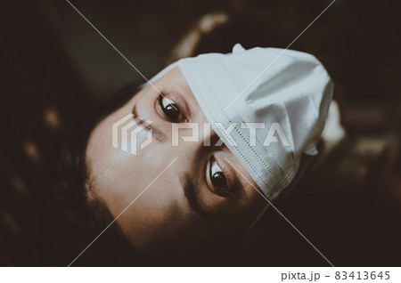 Top view point of of young woman turn the face upward 83413645