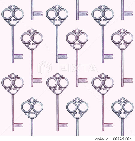 Watercolor seamless pattern with key. Hand drawn Wonderland print. For children room, Cartoon background, wallpaper design, posters, children's fabric, prints. 83414737