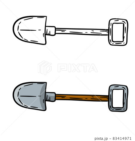 Shovel. Element of farms and villages. Wood brown tool. Shovel. Element of farms and villages. Wood brown tool. 83414971