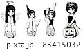 Pen sketches of cute girl costumes set for Halloween in chibi manga style 83415032