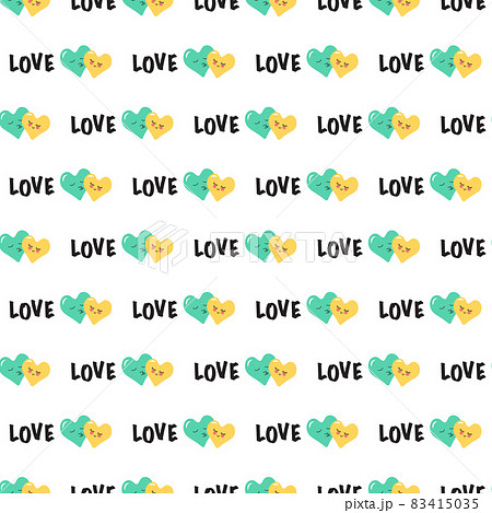 Seamless pattern with hearts with face and the word love. Festive decoration, print for valentine day, wedding, gift wrapping paper, textiles and holiday design. Seamless pattern with hearts with face and the word love. Festive decoration, print for valentine day, wedding, gift wrapping paper, textiles and holiday design. 83415035