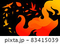 Sensual girl silhouette on black background with sunset colored hair and autumn leaves wind with birds 83415039
