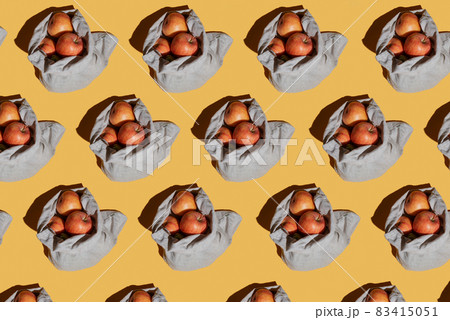 Pattern of fresh apples in a linen bag, zero waste grossery shopping concept 83415051