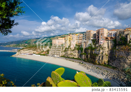 Tropea town colorful stone buildings on top of cliff, Calabria, Italy Tropea town colorful stone buildings on top of cliff, Calabria, Italy 83415591