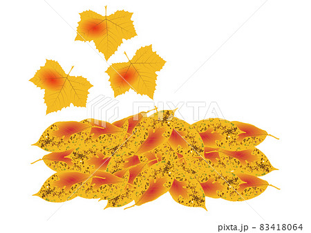 紅葉した落ち葉 と 舞い落ちる葉 プラタナスの葉のイラスト素材