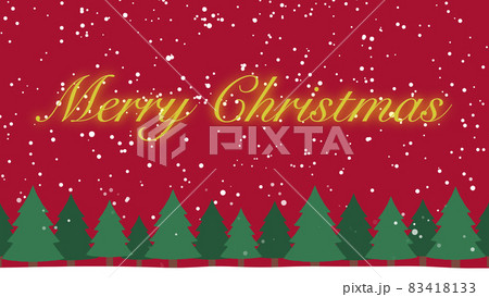 森に雪が降るクリスマスの赤い背景とMerry Christmasの文字 森に雪が降るクリスマスの赤い背景とMerry Christmasの文字 83418133