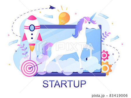 Unicorn Business Startup Symbol Vector Illustration. Businessman of Development Process, Innovation Product, and Creative Idea See the Goal to be Successful 83419006