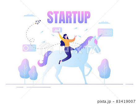 Unicorn Business Startup Symbol Vector Illustration. Businessman of Development Process, Innovation Product, and Creative Idea See the Goal to be Successful 83419007