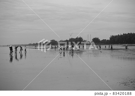 Black and white landscape photo: a seaside baseball village at dawn. Black and white landscape photo: a seaside baseball village at dawn. 83420188