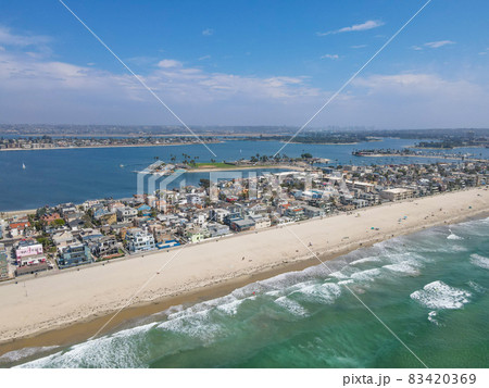 Aerial view of Mission Bay and beaches in San Diego, California. USA. 83420369