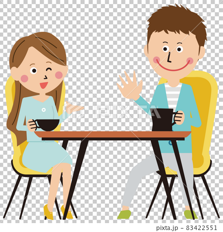 Pop young men and women cafe date coffee - Stock Illustration [83422551] -  PIXTA