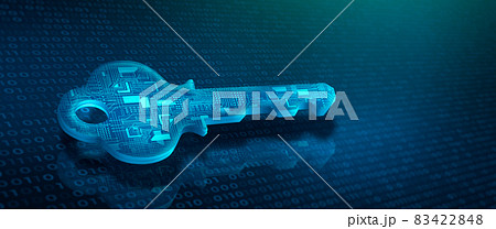 Digital key in technology background. Security or Private Key protecting data personal information. Privacy Data protection and Inter Security Concept. 3D illustration. 83422848