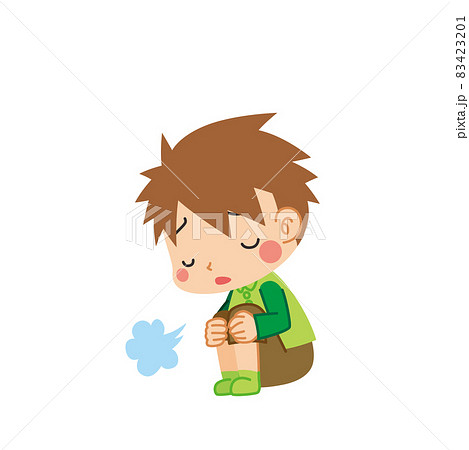 膝を抱えて座っている落ち込んだ様子の可愛い小さな男の子のイラスト 白背景 全身 膝を抱えて座っている落ち込んだ様子の可愛い小さな男の子のイラスト 白背景 全身 83423201