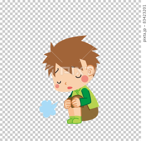 膝を抱えて座っている落ち込んだ様子の可愛い小さな男の子のイラスト 白背景 全身 膝を抱えて座っている落ち込んだ様子の可愛い小さな男の子のイラスト 白背景 全身 83423201