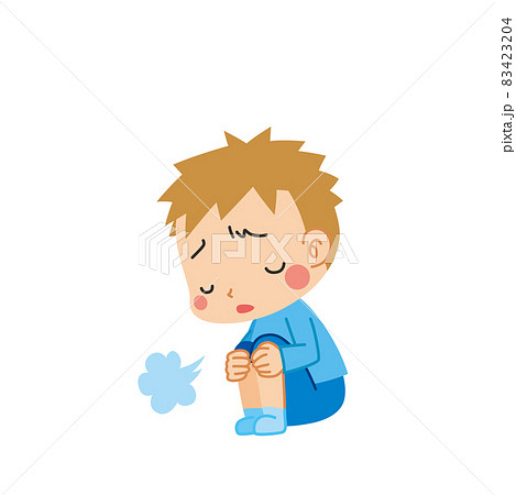 膝を抱えて座っている落ち込んだ様子の可愛い小さな男の子のイラスト 白背景 全身 膝を抱えて座っている落ち込んだ様子の可愛い小さな男の子のイラスト 白背景 全身 83423204