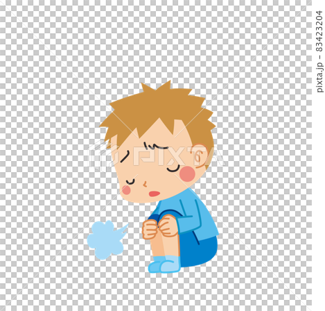 膝を抱えて座っている落ち込んだ様子の可愛い小さな男の子のイラスト 白背景 全身 膝を抱えて座っている落ち込んだ様子の可愛い小さな男の子のイラスト 白背景 全身 83423204