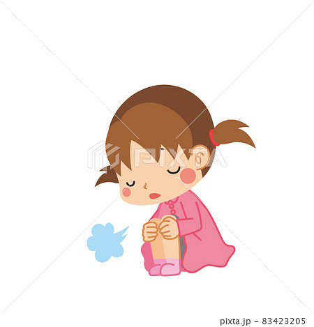 膝を抱えて座っている落ち込んだ様子の可愛い小さな女の子のイラスト 白背景 全身 膝を抱えて座っている落ち込んだ様子の可愛い小さな女の子のイラスト 白背景 全身 83423205