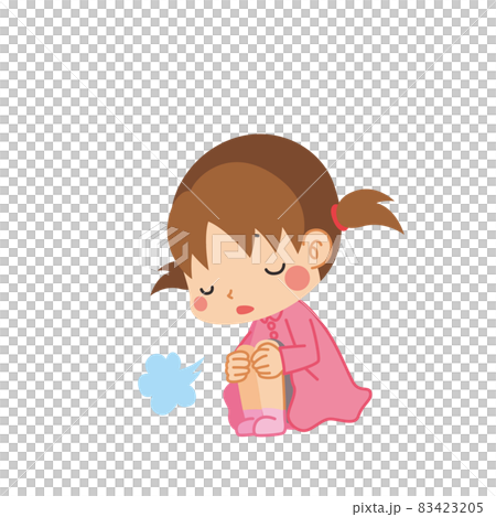 膝を抱えて座っている落ち込んだ様子の可愛い小さな女の子のイラスト 白背景 全身 膝を抱えて座っている落ち込んだ様子の可愛い小さな女の子のイラスト 白背景 全身 83423205