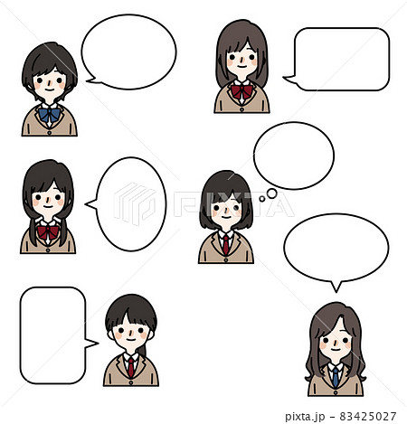 人物アイコンセット_女子高生_吹き出し 83425027