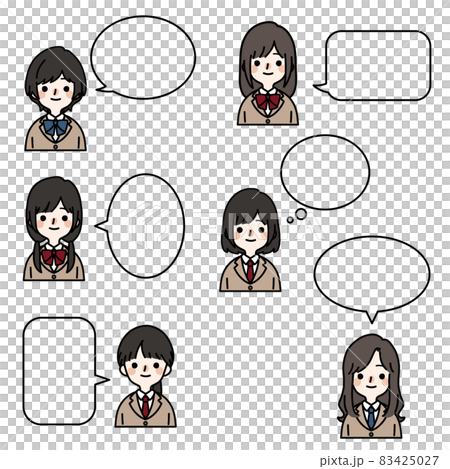人物アイコンセット_女子高生_吹き出し 83425027