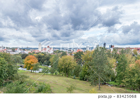 Aerial panoramic cityscape view of Vilnius in Lithuania. Aerial panoramic cityscape view of Vilnius in Lithuania. 83425068