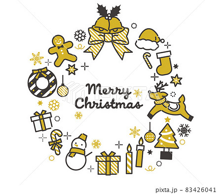 シンプルでかわいいクリスマスのリースのベクターイラスト素材／枠／リボン／モノクロ 83426041