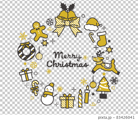 シンプルでかわいいクリスマスのリースのベクターイラスト素材／枠／リボン／モノクロ 83426041