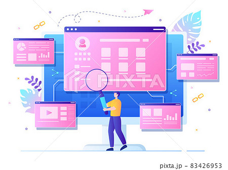 SEO Link Building as Search Engine Optimization, Marketing and Digital for Home Page Development or Mobile Applications Vector Illustration 83426953