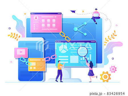SEO Link Building as Search Engine Optimization, Marketing and Digital for Home Page Development or Mobile Applications Vector Illustration SEO Link Building as Search Engine Optimization, Marketing and Digital for Home Page Development or Mobile Applications Vector Illustration 83426954