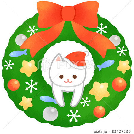 白猫のクリスマスリースのイラスト素材 [83427239] - PIXTA