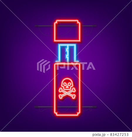 Computer virus on usb flash card. Virus protection. Neon icon. Vector stock illustration 83427253