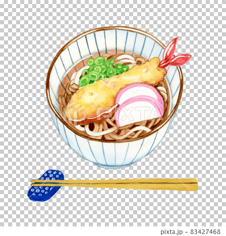 天ぷらそば　箸付き【手描き水彩画】 83427468
