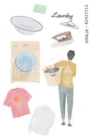 洗濯用品手書き水彩風イラスト 洗濯用品手書き水彩風イラスト 83427713