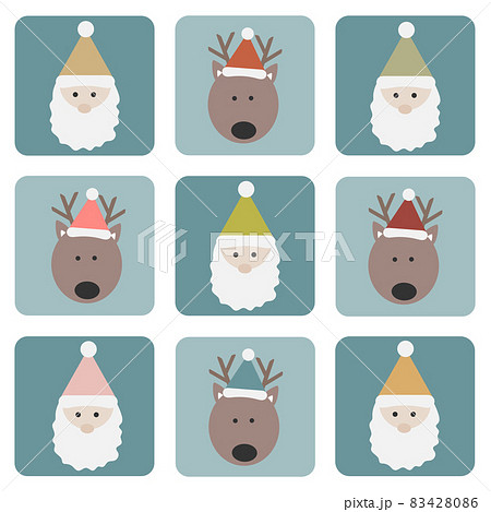 サンタとトナカイのクリスマスアイコンセット 83428086