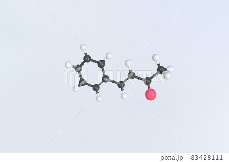 Molecule of benzylidene acetone, isolated molecular model. 3D rendering 83428111