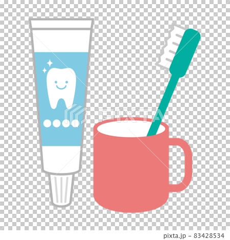 歯ブラシと歯磨き粉とコップの歯みがきセットのイラスト素材