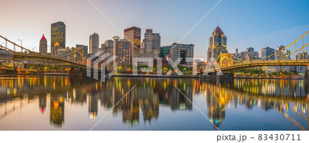 Panorama of downtown Pittsburgh at twilight 83430711